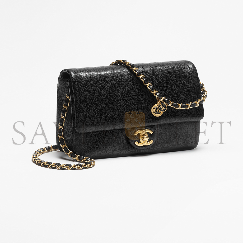 Ch*el master small flap bag grained shiny calfskin & gold-tone metal as5186 (23*15*8cm)